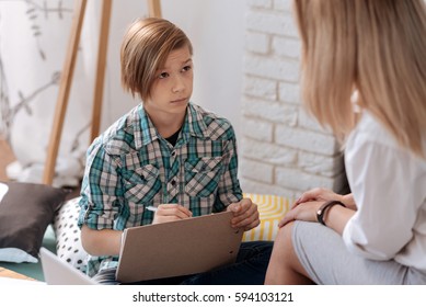 Surprised Teenager Visiting His School Psychologist