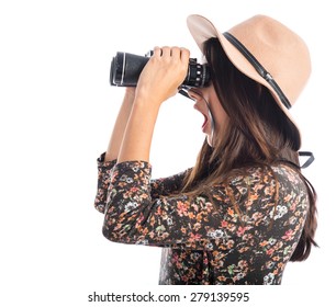 Surprised Woman With Binoculars 