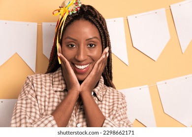 surprised woman to Brazilian Junina Festival in studio shot. with hands over the face - Shutterstock ID 2298662171