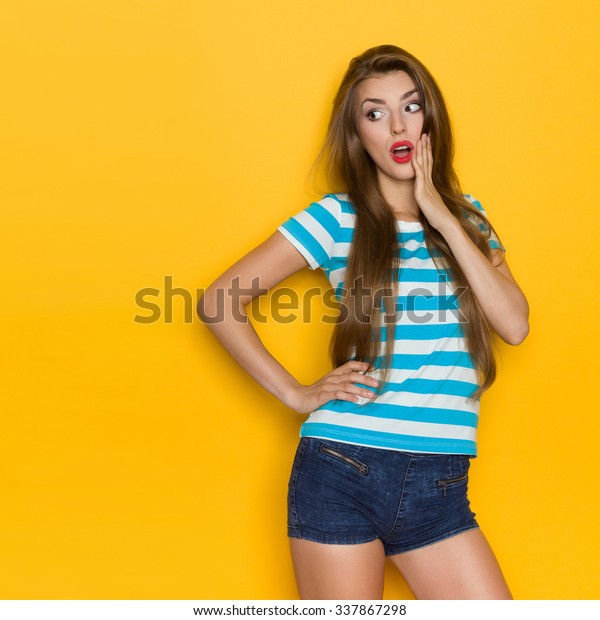 Surprised Young Woman Long Brown Hair Stock Image Download Now