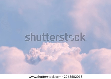 Surreal cloud podium outdoor on blue sky pink pastel soft fluffy clouds with empty space.Beauty cosmetic product placement pedestal present promotion minimal display,summer paradise dreamy concept.