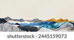 Surreal collage composition made of torn pieces of vintage paper and photos. Cut out fragments. Wide screen landscape illustration with copyspace.