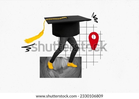 Surreal collage headless mortarboard bachelor student university university international exchange isolated on white plaid background