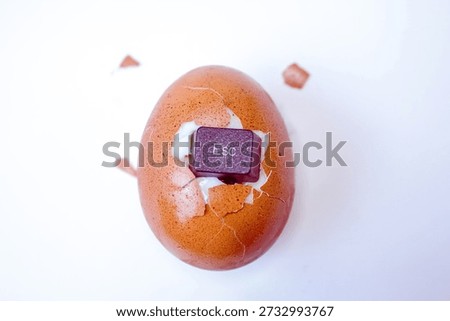 Surreal Composition with Esc Key Inside Cracked Egg