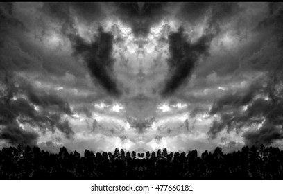 Surreal Composition Of The Explosive Cyclogenesis Klaus, Ortegal, A Coruna, Galicia, Spain, Storm Clouds, High Wind, Black And White Photo, Hurricane, Fear, Rain, 