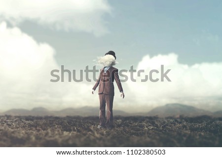 surreal concept head in the clouds