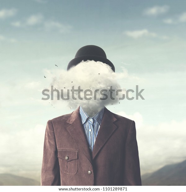 surreal concept head in the\
clouds