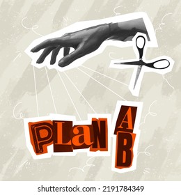 Surreal Conceptual Poster. Human Hand Offers To Make A Choice Between Two Words. Concept Of Choice, Rights, Purpose And Meaning Of Life. Aesthetic Of Hands. Magazine Style