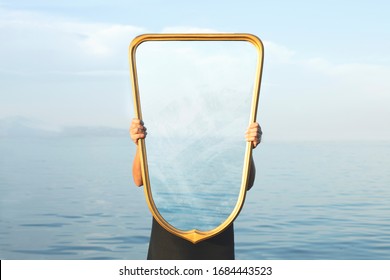 Surreal Image Of A Transparent Mirror; Concept Of Door To Freedom