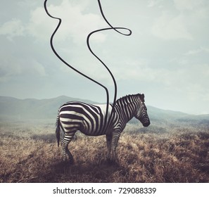 A surreal image of a zebra and two of its black stripes - Shutterstock ID 729088339