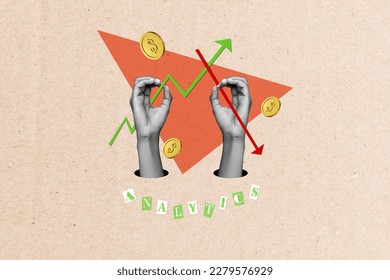 Surreal magazine template collage of two hands analytics research financial market crypto currency interest change - Powered by Shutterstock