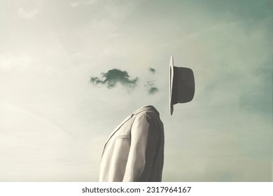 Surreal man head in the cloud, abstract concept