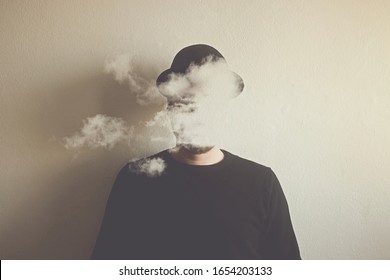 Surreal Man Head In The Clouds, Abstract Concept