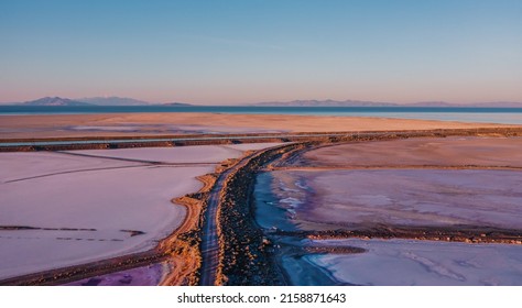 Surreal Northern Utah Landscape Pink Salt Lake, Aerial View