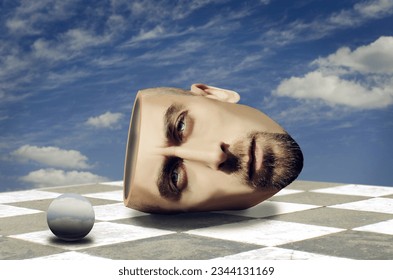Surreal portrait of bearded man. Surreal concept	