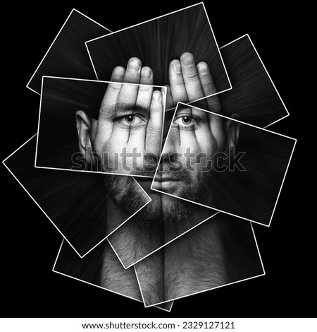 Similar – Image, Stock Photo mystical portrait of a young man: female hands on his face