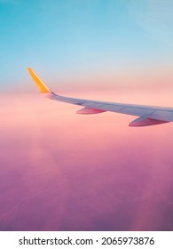 Surreal Purple View From An Airplane Window, Fantastic Dream Vacation Flight, Concept