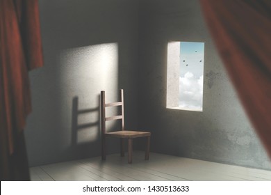 Surreal Room With Chair And Open Window 