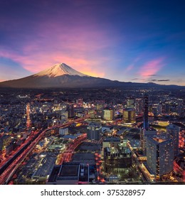 Surreal view of Yokohama city and Mt. Fuji