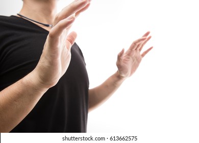 Surrender man from rob on white background.