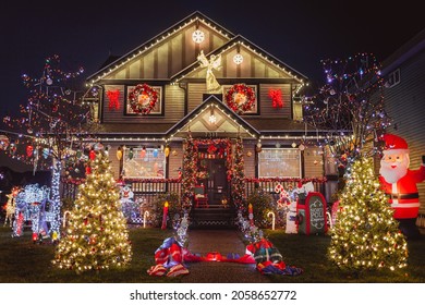 Surrey BC Canada November 2020: Best Christmas Lights Decoration House And Light Display  In Metro Vancouver, 7311 194 St, Surrey, BC