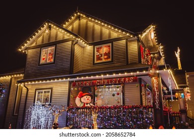 Surrey BC Canada November 2020: Best Christmas Lights Decoration House And Light Display  In Metro Vancouver, 7311 194 St, Surrey, BC