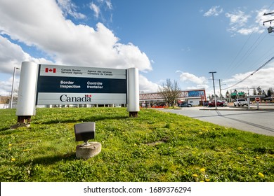 Surrey, Canada - Mar 29, 2020: Canadian Border Services Agency Sign At Entrance To Pacific Truck Crossing Location