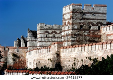 Surrounding wall of ancient city Constantinople, Istanbul, Turkey