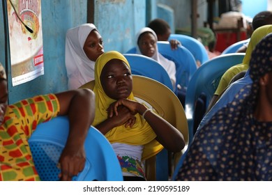 Surulere, Lagos Nigeria-May 22, 2021: A Teenage Girl Paying Attention In An Open Class During Summer