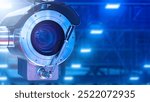 Surveillance camera. CCTV technologies. Camera in industrial building. Safety equipment. Surveillance camera in metal case. CCTV equipment. Videocam tech. CCTV with night vision function. Art focus