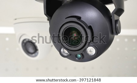 A surveillance camera on the background dome cameras