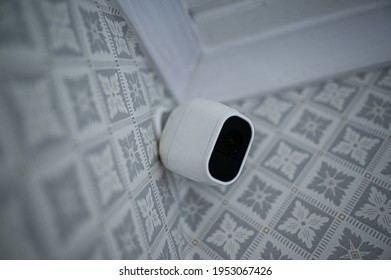 Surveillance Camera Overlooking A Home For Safety