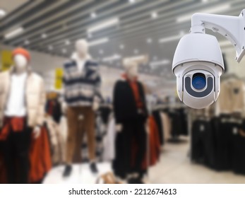 Surveillance Camera Shopping Department Store On The Background.