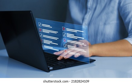 Survey form concept. Check marks on checklist and Filling online form or answering questions. Customer Experiences and satisfaction concept.
 - Shutterstock ID 2182824109