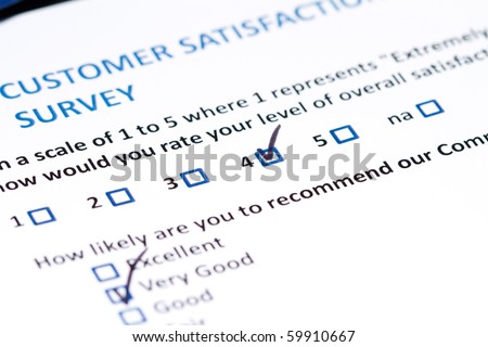 Survey Questionnaire Customer Satisfaction Checkboxes Stock Photo - a survey questionnaire for customer satisfaction with checkboxes