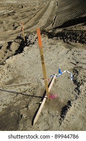 Survey Stakes Are Used To Mark Lines And Grades On A Major Construction Project