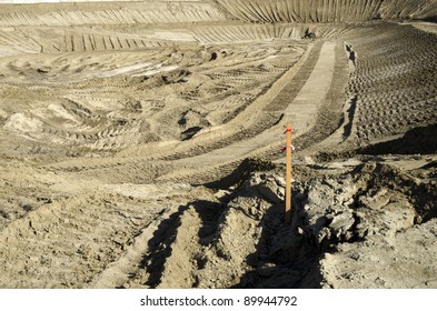 Survey Stakes Are Used To Mark Lines And Grades On A Major Construction Project