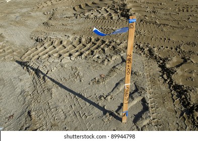 Survey Stakes Are Used To Mark Lines And Grades On A Major Construction Project