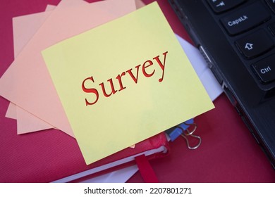 Survey. Text On Adhesive Note Paper. Event, Celebration Reminder Message.