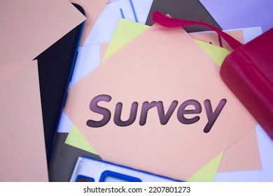 Survey. Text On Adhesive Note Paper. Event, Celebration Reminder Message.