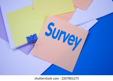 Survey. Text On Adhesive Note Paper. Event, Celebration Reminder Message.