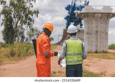 Surveyor engineer worker making measuring with theodolite tool equipment at construction site. Surveyors or explorer view construction sites or check security