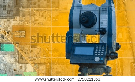 Surveyor's device dominates the frame, precise and powerful