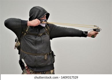 Survivalist Using Slingshot During Civil War