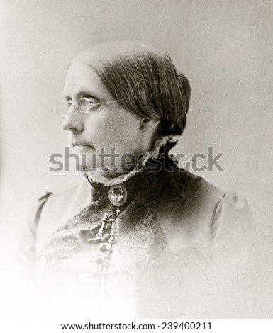 Susan B. Anthony (1820-1906), American women's rights pioneer in 1870s.