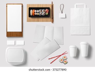 Sushi Bar Corporate Branding Identity Template Design Set. Take Away Mock Up