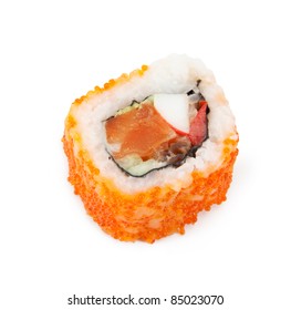 Sushi. California Roll Closeup Isolated On White Background