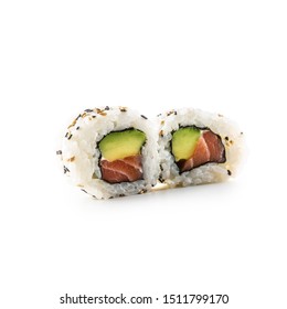 Sushi california roll different types isolated on white background.