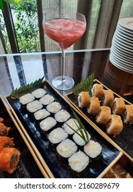 Sushi in luxury restaurant, sushi in five star restaurant, sushi dish counter