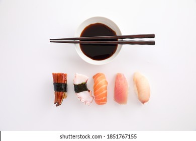 Sushi mix Japanese food sushi salmon tuna octopus eel and sea bass japan local food isolated in white background - Powered by Shutterstock